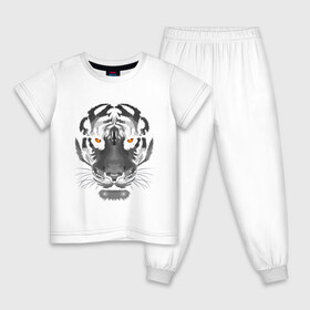 Детская пижама хлопок с принтом Белый тигр в Кировске, 100% хлопок |  брюки и футболка прямого кроя, без карманов, на брюках мягкая резинка на поясе и по низу штанин
 | белый | голова | лицо | портрет | тигр | хищник | шерсть