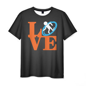 Мужская футболка 3D с принтом Love Portal в Кировске, 100% полиэфир | прямой крой, круглый вырез горловины, длина до линии бедер | Тематика изображения на принте: aperture labs | люблю | портал