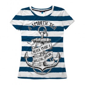 Женская футболка 3D с принтом в спокойном море плохие моряки в Кировске, 100% полиэфир ( синтетическое хлопкоподобное полотно) | прямой крой, круглый вырез горловины, длина до линии бедер | sailor | sea | море | моряк | синий | тельняжка | якорь