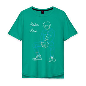 Мужская футболка хлопок Oversize с принтом Fake love (BTS) в Кировске, 100% хлопок | свободный крой, круглый ворот, “спинка” длиннее передней части | k pop | корея | линии | музыка | неон