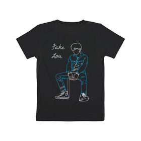 Детская футболка хлопок с принтом Fake love (BTS) в Кировске, 100% хлопок | круглый вырез горловины, полуприлегающий силуэт, длина до линии бедер | k pop | корея | линии | музыка | неон