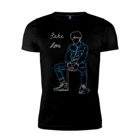 Мужская футболка премиум с принтом Fake love (BTS) в Кировске, 92% хлопок, 8% лайкра | приталенный силуэт, круглый вырез ворота, длина до линии бедра, короткий рукав | k pop | корея | линии | музыка | неон
