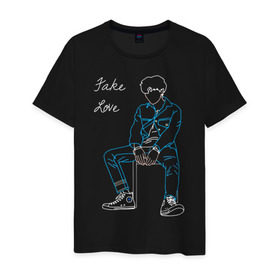 Мужская футболка хлопок с принтом Fake love (BTS) в Кировске, 100% хлопок | прямой крой, круглый вырез горловины, длина до линии бедер, слегка спущенное плечо. | k pop | корея | линии | музыка | неон