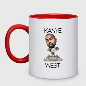 Кружка двухцветная с принтом Kanye West в Кировске, керамика | объем — 330 мл, диаметр — 80 мм. Цветная ручка и кайма сверху, в некоторых цветах — вся внутренняя часть | kanye west | music | rap | yeezus | кэнье | музыка | рэп
