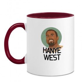 Кружка двухцветная с принтом Kanye West в Кировске, керамика | объем — 330 мл, диаметр — 80 мм. Цветная ручка и кайма сверху, в некоторых цветах — вся внутренняя часть | 