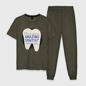 Мужская пижама хлопок с принтом Стоматолог в Кировске, 100% хлопок | брюки и футболка прямого кроя, без карманов, на брюках мягкая резинка на поясе и по низу штанин
 | dentist | врач | дантист | зуб | зубы | стомат | стоматолог | стоматология