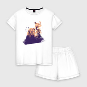 Женская пижама с шортиками хлопок с принтом Лиса в Кировске, 100% хлопок | футболка прямого кроя, шорты свободные с широкой мягкой резинкой | fox | foxy | абстракция | женская | женские | лес | лис | лиса | лисичка | отдых | природа