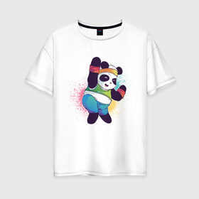 Женская футболка хлопок Oversize с принтом Панда Зумба в Кировске, 100% хлопок | свободный крой, круглый ворот, спущенный рукав, длина до линии бедер
 | dance | зумба | панда | танцует | танцы | фитнес