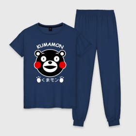 Женская пижама хлопок с принтом KUMAMON в Кировске, 100% хлопок | брюки и футболка прямого кроя, без карманов, на брюках мягкая резинка на поясе и по низу штанин | japanese | kumamon | kumamoto | аниме | игрушка | кумамон | кумамото сапурайдзу | персонаж | талисман | япония