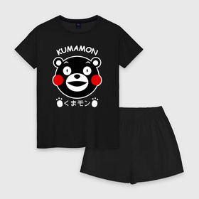 Женская пижама с шортиками хлопок с принтом KUMAMON в Кировске, 100% хлопок | футболка прямого кроя, шорты свободные с широкой мягкой резинкой | japanese | kumamon | kumamoto | аниме | игрушка | кумамон | кумамото сапурайдзу | персонаж | талисман | япония