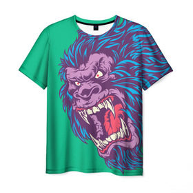 Мужская футболка 3D с принтом Neon Yeti в Кировске, 100% полиэфир | прямой крой, круглый вырез горловины, длина до линии бедер | Тематика изображения на принте: beast | gorilla | monster | горилла | животное | йети | монстр