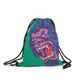 Рюкзак-мешок 3D с принтом Neon Yeti в Кировске, 100% полиэстер | плотность ткани — 200 г/м2, размер — 35 х 45 см; лямки — толстые шнурки, застежка на шнуровке, без карманов и подкладки | beast | gorilla | monster | горилла | животное | йети | монстр