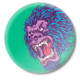 Значок с принтом Neon Yeti в Кировске,  металл | круглая форма, металлическая застежка в виде булавки | beast | gorilla | monster | горилла | животное | йети | монстр