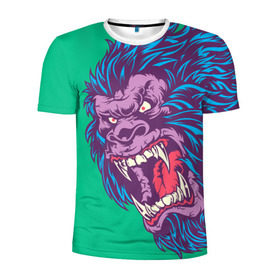 Мужская футболка 3D спортивная с принтом Neon Yeti в Кировске, 100% полиэстер с улучшенными характеристиками | приталенный силуэт, круглая горловина, широкие плечи, сужается к линии бедра | Тематика изображения на принте: beast | gorilla | monster | горилла | животное | йети | монстр