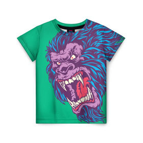Детская футболка 3D с принтом Neon Yeti в Кировске, 100% гипоаллергенный полиэфир | прямой крой, круглый вырез горловины, длина до линии бедер, чуть спущенное плечо, ткань немного тянется | Тематика изображения на принте: beast | gorilla | monster | горилла | животное | йети | монстр