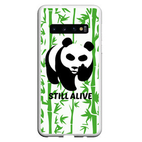 Чехол для Samsung Galaxy S10 с принтом Still Alive в Кировске, Силикон | Область печати: задняя сторона чехла, без боковых панелей | Тематика изображения на принте: alive | bamboo | green | greenpeace | panga | peace | still | бамбук | грин | гринпис | живая | живой | зеленый | мир | панда | панды | пис