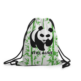 Рюкзак-мешок 3D с принтом Still Alive в Кировске, 100% полиэстер | плотность ткани — 200 г/м2, размер — 35 х 45 см; лямки — толстые шнурки, застежка на шнуровке, без карманов и подкладки | alive | bamboo | green | greenpeace | panga | peace | still | бамбук | грин | гринпис | живая | живой | зеленый | мир | панда | панды | пис