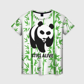 Женская футболка 3D с принтом Still Alive в Кировске, 100% полиэфир ( синтетическое хлопкоподобное полотно) | прямой крой, круглый вырез горловины, длина до линии бедер | alive | bamboo | green | greenpeace | panga | peace | still | бамбук | грин | гринпис | живая | живой | зеленый | мир | панда | панды | пис