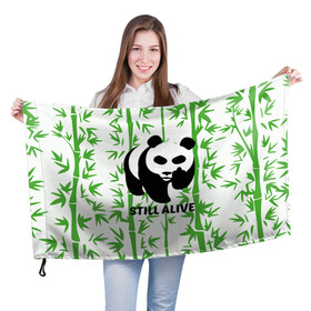 Флаг 3D с принтом Still Alive в Кировске, 100% полиэстер | плотность ткани — 95 г/м2, размер — 67 х 109 см. Принт наносится с одной стороны | alive | bamboo | green | greenpeace | panga | peace | still | бамбук | грин | гринпис | живая | живой | зеленый | мир | панда | панды | пис