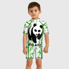 Детский купальный костюм 3D с принтом Still Alive в Кировске, Полиэстер 85%, Спандекс 15% | застежка на молнии на спине | Тематика изображения на принте: alive | bamboo | green | greenpeace | panga | peace | still | бамбук | грин | гринпис | живая | живой | зеленый | мир | панда | панды | пис