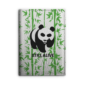 Обложка для автодокументов с принтом Still Alive в Кировске, натуральная кожа |  размер 19,9*13 см; внутри 4 больших “конверта” для документов и один маленький отдел — туда идеально встанут права | Тематика изображения на принте: alive | bamboo | green | greenpeace | panga | peace | still | бамбук | грин | гринпис | живая | живой | зеленый | мир | панда | панды | пис