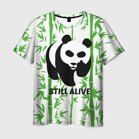 Мужская футболка 3D с принтом Still Alive в Кировске, 100% полиэфир | прямой крой, круглый вырез горловины, длина до линии бедер | alive | bamboo | green | greenpeace | panga | peace | still | бамбук | грин | гринпис | живая | живой | зеленый | мир | панда | панды | пис