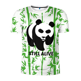Мужская футболка 3D спортивная с принтом Still Alive в Кировске, 100% полиэстер с улучшенными характеристиками | приталенный силуэт, круглая горловина, широкие плечи, сужается к линии бедра | Тематика изображения на принте: alive | bamboo | green | greenpeace | panga | peace | still | бамбук | грин | гринпис | живая | живой | зеленый | мир | панда | панды | пис