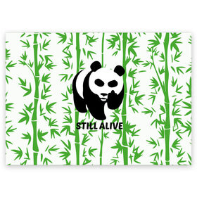 Поздравительная открытка с принтом Still Alive в Кировске, 100% бумага | плотность бумаги 280 г/м2, матовая, на обратной стороне линовка и место для марки
 | Тематика изображения на принте: alive | bamboo | green | greenpeace | panga | peace | still | бамбук | грин | гринпис | живая | живой | зеленый | мир | панда | панды | пис