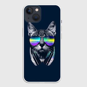 Чехол для iPhone 13 с принтом Кот в Наушниках в Кировске,  |  | cat | cats | head | headphones | kitten | kitty | music | диджей | кот | котенок | коты | котята | кошка | кошки | музыка | наушники | очки | слушает | усы