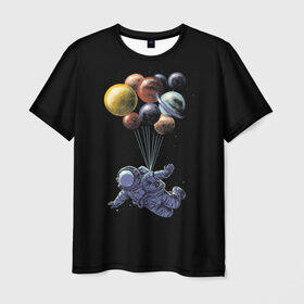 Мужская футболка 3D с принтом Космонавт на Шариках в Кировске, 100% полиэфир | прямой крой, круглый вырез горловины, длина до линии бедер | galaxy | planet | planets | space | spaceman | star | stars | галактика | галактики | звезда | звезды | космонавт | космос | планета | планеты | шары