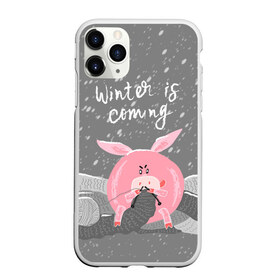 Чехол для iPhone 11 Pro матовый с принтом Winter is coming в Кировске, Силикон |  | Тематика изображения на принте: весёлый | вяжет | год | домашняя | животные | зима | клубок | мороз | надпись | наступает | новый год | п | поздравление | поросенок | праздник | прикольный | пятачок | рождество | розовый