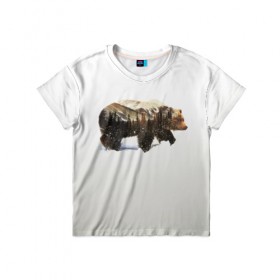 Детская футболка 3D с принтом Лесной Медведь в Кировске, 100% гипоаллергенный полиэфир | прямой крой, круглый вырез горловины, длина до линии бедер, чуть спущенное плечо, ткань немного тянется | bear | bears | forest | snow | tree | trees | winter | гора | горы | деревья | зима | лес | лесной | медведи | медведь | мишка | мишки | снег