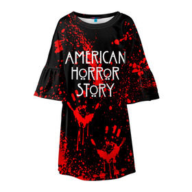 Детское платье 3D с принтом AMERICAN HORROR STORY в Кировске, 100% полиэстер | прямой силуэт, чуть расширенный к низу. Круглая горловина, на рукавах — воланы | american horror story | blood | американская история ужасов | брызги | кровь | сериал | ужасы