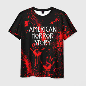 Мужская футболка 3D с принтом AMERICAN HORROR STORY в Кировске, 100% полиэфир | прямой крой, круглый вырез горловины, длина до линии бедер | Тематика изображения на принте: american horror story | blood | американская история ужасов | брызги | кровь | сериал | ужасы