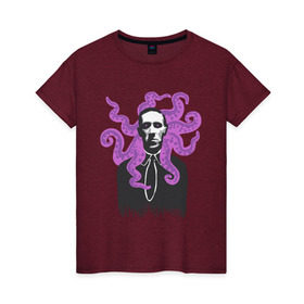 Женская футболка хлопок с принтом Лавкрафт в Кировске, 100% хлопок | прямой крой, круглый вырез горловины, длина до линии бедер, слегка спущенное плечо | cthulhu | cthulhu fhtagn | lovecraft | ктулху