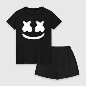 Женская пижама с шортиками хлопок с принтом Marshmello в Кировске, 100% хлопок | футболка прямого кроя, шорты свободные с широкой мягкой резинкой | dj | marshmello | marshmelo | диджей | клубная | клубняк | логотип | маршмелло | маршмеллоу | маршмело | маршмэллоу | музыка | смайлик | улыбка | электронная