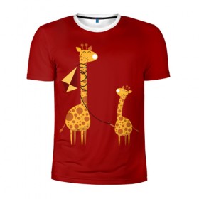 Мужская футболка 3D спортивная с принтом Жираф и Жирафик в Кировске, 100% полиэстер с улучшенными характеристиками | приталенный силуэт, круглая горловина, широкие плечи, сужается к линии бедра | animal | desert | giraffe | long | pattern | skin | tall | высокий | длинная | животное | животные | жираф | жирафы | змей | летучий | пустыня | узор | шея