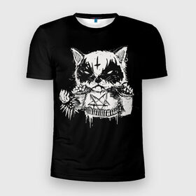 Мужская футболка 3D спортивная с принтом Dark Cat в Кировске, 100% полиэстер с улучшенными характеристиками | приталенный силуэт, круглая горловина, широкие плечи, сужается к линии бедра | cat | cats | dark | kitten | kitty | pussy | satan | дикий | злой | кот | котенок | котик | котики | коты | котята | кошка | кошки | мрачный | сатанист | черный