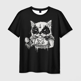 Мужская футболка 3D с принтом Dark Cat в Кировске, 100% полиэфир | прямой крой, круглый вырез горловины, длина до линии бедер | Тематика изображения на принте: cat | cats | dark | kitten | kitty | pussy | satan | дикий | злой | кот | котенок | котик | котики | коты | котята | кошка | кошки | мрачный | сатанист | черный