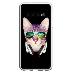 Чехол для Samsung Galaxy S10 с принтом Кот в Наушниках в Кировске, Силикон | Область печати: задняя сторона чехла, без боковых панелей | cat | cats | kitten | kitty | pussy | диджей | кот | котенок | котик | котики | коты | котята | кошка | кошки | наушники | очки
