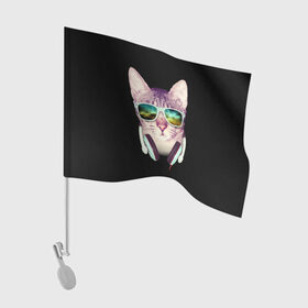 Флаг для автомобиля с принтом Кот в Наушниках в Кировске, 100% полиэстер | Размер: 30*21 см | cat | cats | kitten | kitty | pussy | диджей | кот | котенок | котик | котики | коты | котята | кошка | кошки | наушники | очки