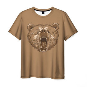 Мужская футболка 3D с принтом Бурый Медведь в Кировске, 100% полиэфир | прямой крой, круглый вырез горловины, длина до линии бедер | bear | bears | brown | russia | russian | бурый | коричневый | косматый | лапы | медведи | медведь | россия | русский | хвост | хищник