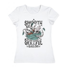 Женская футболка хлопок с принтом Кракен в Кировске, 100% хлопок | прямой крой, круглый вырез горловины, длина до линии бедер, слегка спущенное плечо | для отдыха | кракен | летние | летняя | лето | море | морская | морские | морское чудовище | океан | осьминог