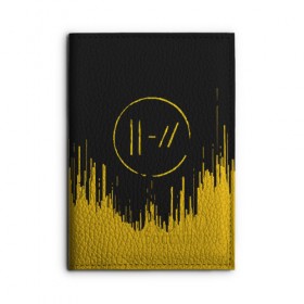 Обложка для автодокументов с принтом TWENTY ONE PILOTS в Кировске, натуральная кожа |  размер 19,9*13 см; внутри 4 больших “конверта” для документов и один маленький отдел — туда идеально встанут права | Тематика изображения на принте: 21 pilots | 21p | music | rock | top | trench | twenty one pilots | группа | музыка | рок