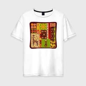 Женская футболка хлопок Oversize с принтом Жираф в Кировске, 100% хлопок | свободный крой, круглый ворот, спущенный рукав, длина до линии бедер
 | африка | животные | жираф | индия | инки | наскальные | орнаменты | узоры | этно