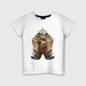 Детская футболка хлопок с принтом Привет из России в Кировске, 100% хлопок | круглый вырез горловины, полуприлегающий силуэт, длина до линии бедер | военные | империя | матрёшка | медведь | оружие | ракета | русь | самолёт | танк