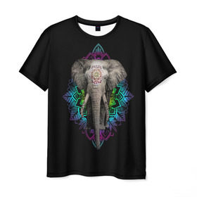 Мужская футболка 3D с принтом Индийский Слон в Кировске, 100% полиэфир | прямой крой, круглый вырез горловины, длина до линии бедер | africa | elephant | elephants | india | ornament | pattern | skin | tusks | африка | бивни | индия | кожа | орнамент | слон | слоненок | слоник | слоники | слоны | слонята | узор | хобот