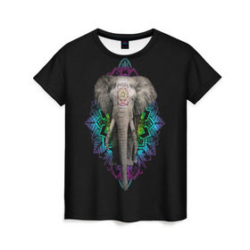 Женская футболка 3D с принтом Индийский Слон в Кировске, 100% полиэфир ( синтетическое хлопкоподобное полотно) | прямой крой, круглый вырез горловины, длина до линии бедер | africa | elephant | elephants | india | ornament | pattern | skin | tusks | африка | бивни | индия | кожа | орнамент | слон | слоненок | слоник | слоники | слоны | слонята | узор | хобот