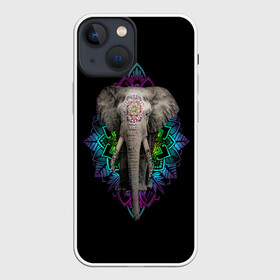 Чехол для iPhone 13 mini с принтом Индийский Слон в Кировске,  |  | Тематика изображения на принте: africa | elephant | elephants | india | ornament | pattern | skin | tusks | африка | бивни | индия | кожа | орнамент | слон | слоненок | слоник | слоники | слоны | слонята | узор | хобот