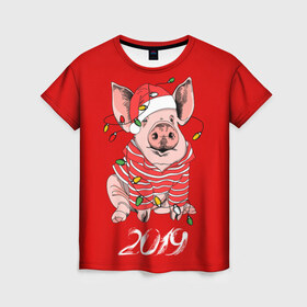 Женская футболка 3D с принтом Полосатый поросенок в Кировске, 100% полиэфир ( синтетическое хлопкоподобное полотно) | прямой крой, круглый вырез горловины, длина до линии бедер | 2019 | боров | гирлянда | год | голова | дед мороз | домашнее | елочная | животное | клаус | костюм | красная | мода | новый год | подарок | поздравление | полосатый | поросенок | праздник | профиль